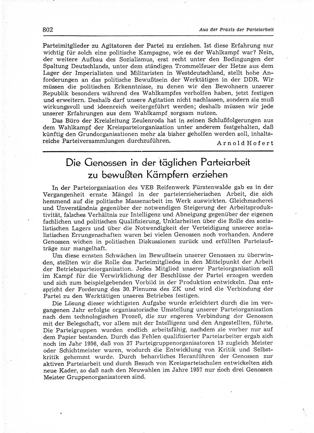 Neuer Weg (NW), Organ des Zentralkomitees (ZK) der SED (Sozialistische Einheitspartei Deutschlands) für Fragen des Parteiaufbaus und des Parteilebens, 12. Jahrgang [Deutsche Demokratische Republik (DDR)] 1957, Seite 802 (NW ZK SED DDR 1957, S. 802)