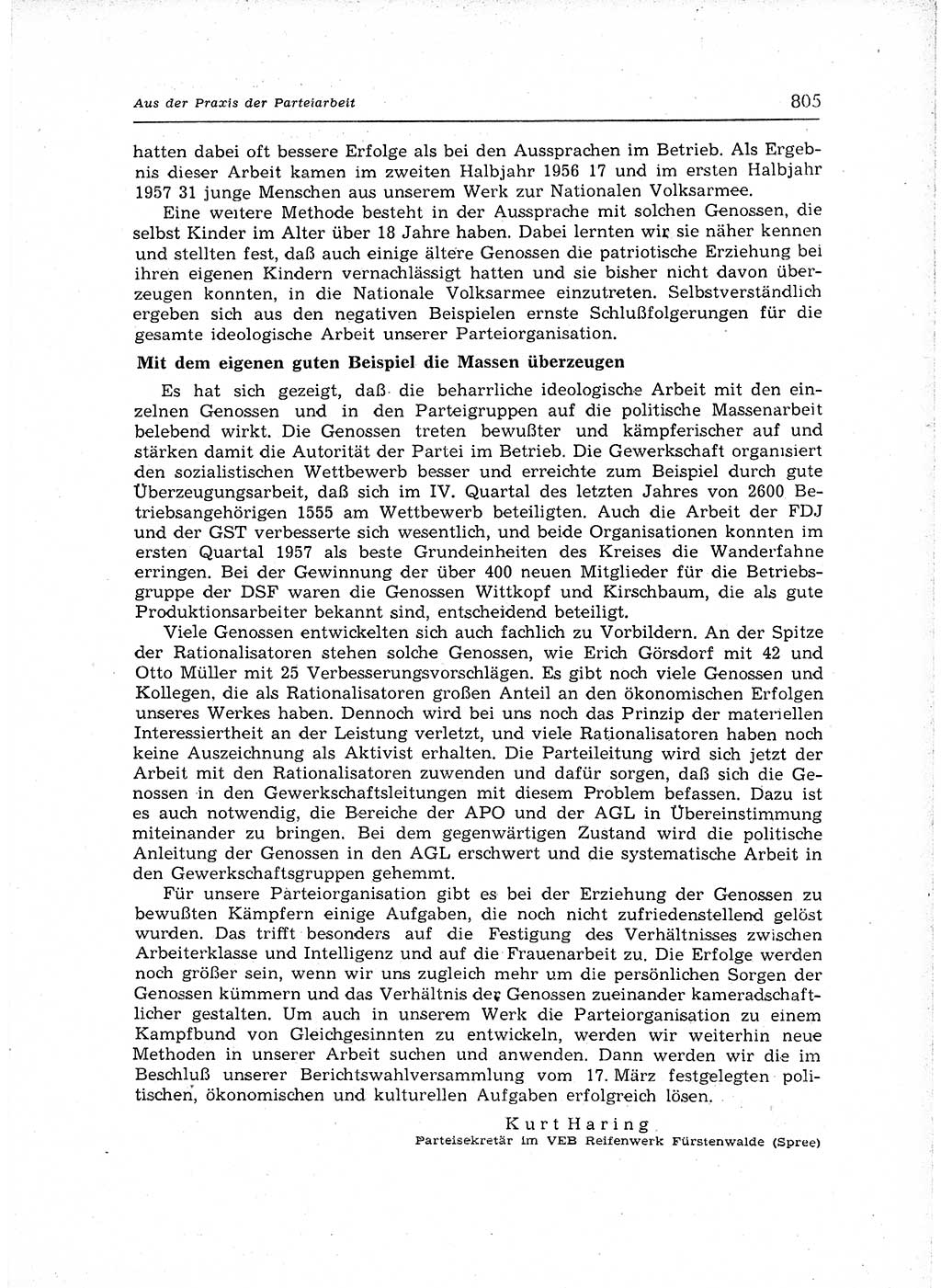 Neuer Weg (NW), Organ des Zentralkomitees (ZK) der SED (Sozialistische Einheitspartei Deutschlands) für Fragen des Parteiaufbaus und des Parteilebens, 12. Jahrgang [Deutsche Demokratische Republik (DDR)] 1957, Seite 805 (NW ZK SED DDR 1957, S. 805)