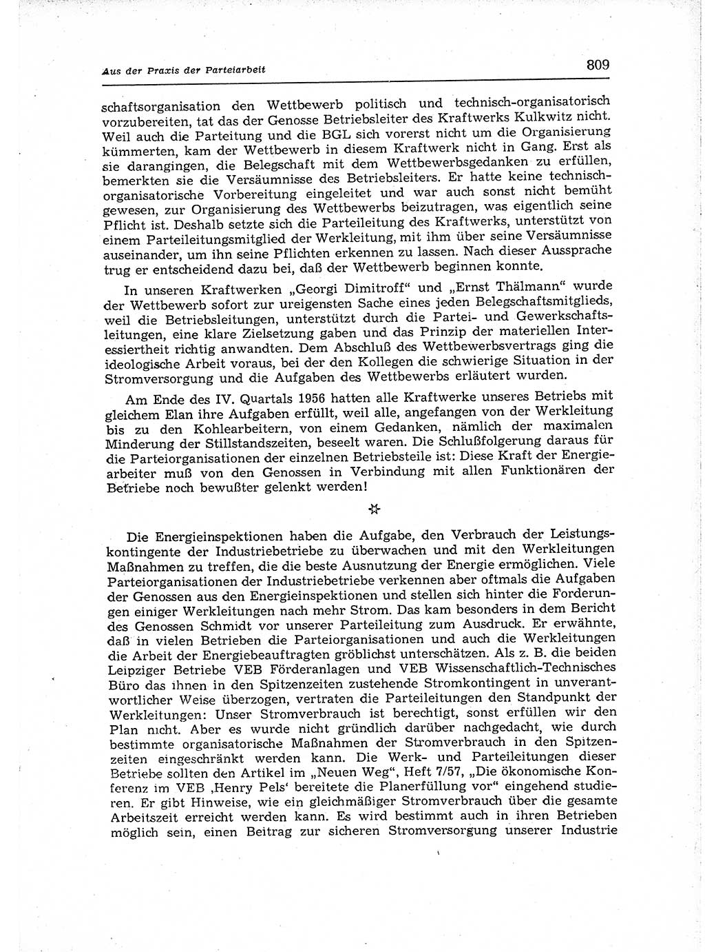 Neuer Weg (NW), Organ des Zentralkomitees (ZK) der SED (Sozialistische Einheitspartei Deutschlands) für Fragen des Parteiaufbaus und des Parteilebens, 12. Jahrgang [Deutsche Demokratische Republik (DDR)] 1957, Seite 809 (NW ZK SED DDR 1957, S. 809)