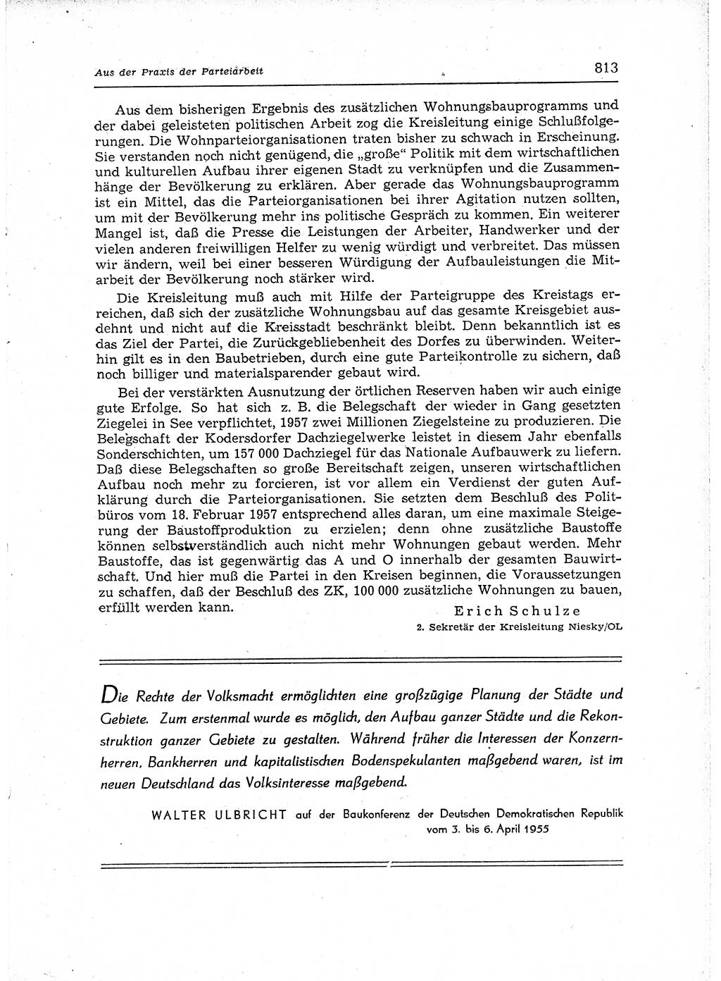 Neuer Weg (NW), Organ des Zentralkomitees (ZK) der SED (Sozialistische Einheitspartei Deutschlands) für Fragen des Parteiaufbaus und des Parteilebens, 12. Jahrgang [Deutsche Demokratische Republik (DDR)] 1957, Seite 813 (NW ZK SED DDR 1957, S. 813)