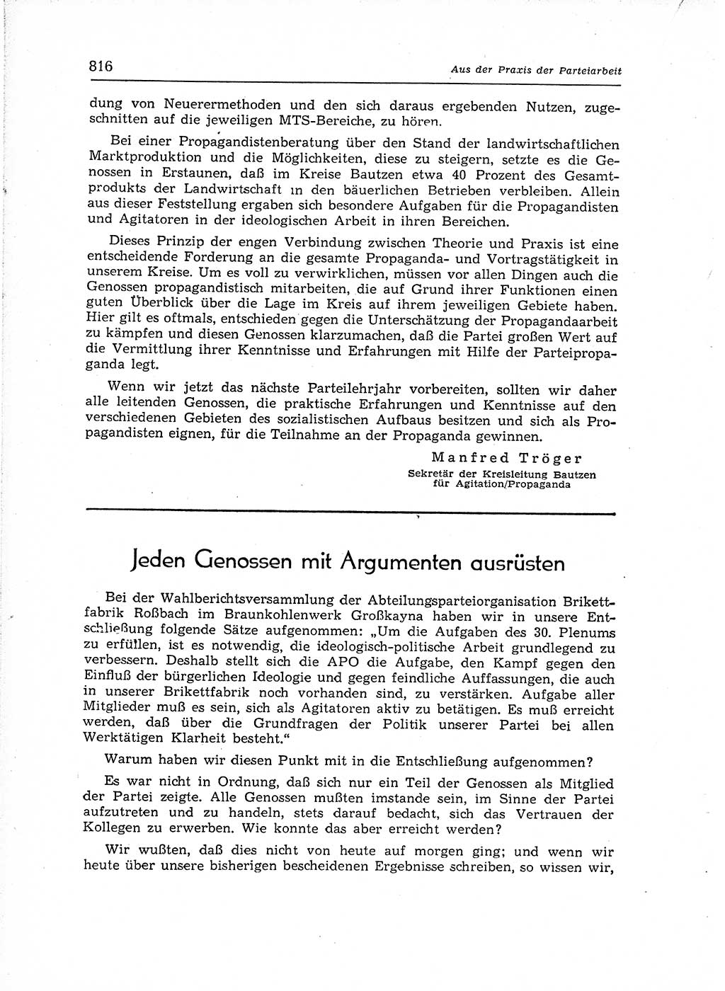 Neuer Weg (NW), Organ des Zentralkomitees (ZK) der SED (Sozialistische Einheitspartei Deutschlands) für Fragen des Parteiaufbaus und des Parteilebens, 12. Jahrgang [Deutsche Demokratische Republik (DDR)] 1957, Seite 816 (NW ZK SED DDR 1957, S. 816)