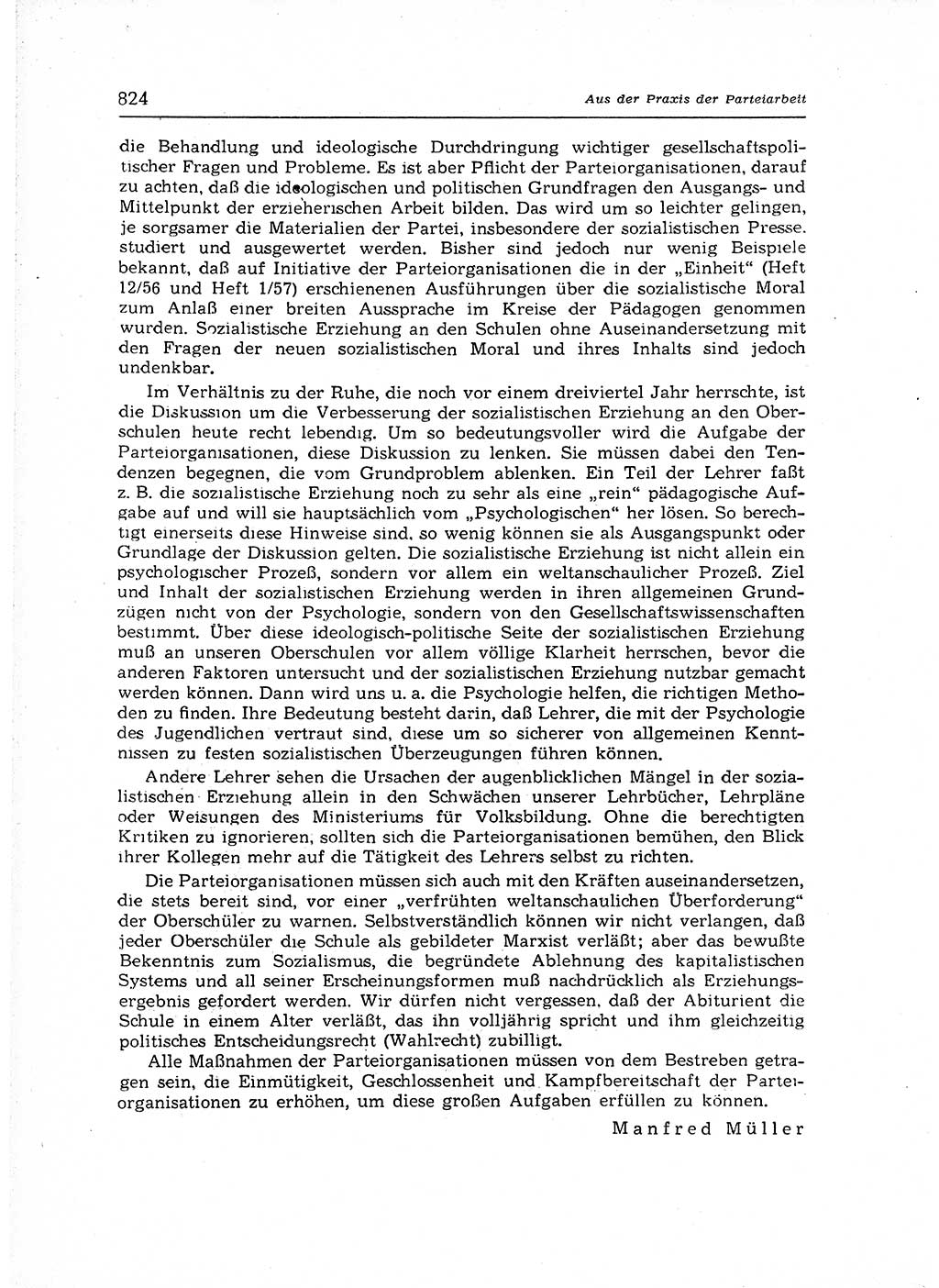 Neuer Weg (NW), Organ des Zentralkomitees (ZK) der SED (Sozialistische Einheitspartei Deutschlands) für Fragen des Parteiaufbaus und des Parteilebens, 12. Jahrgang [Deutsche Demokratische Republik (DDR)] 1957, Seite 824 (NW ZK SED DDR 1957, S. 824)