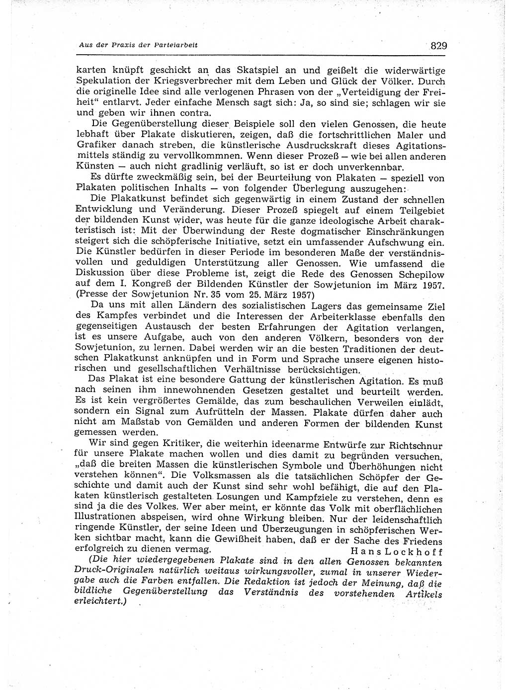 Neuer Weg (NW), Organ des Zentralkomitees (ZK) der SED (Sozialistische Einheitspartei Deutschlands) für Fragen des Parteiaufbaus und des Parteilebens, 12. Jahrgang [Deutsche Demokratische Republik (DDR)] 1957, Seite 829 (NW ZK SED DDR 1957, S. 829)