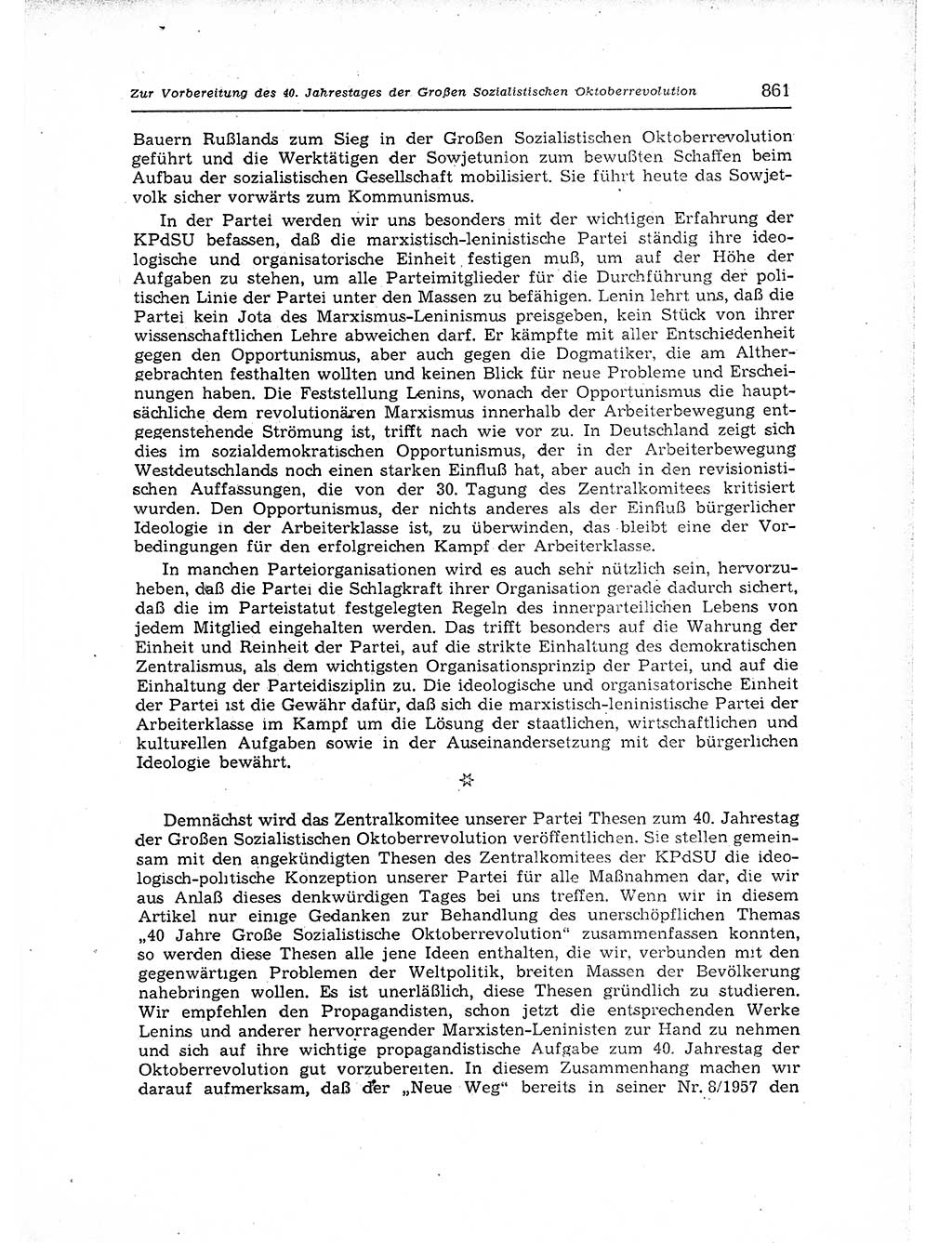 Neuer Weg (NW), Organ des Zentralkomitees (ZK) der SED (Sozialistische Einheitspartei Deutschlands) für Fragen des Parteiaufbaus und des Parteilebens, 12. Jahrgang [Deutsche Demokratische Republik (DDR)] 1957, Seite 861 (NW ZK SED DDR 1957, S. 861)