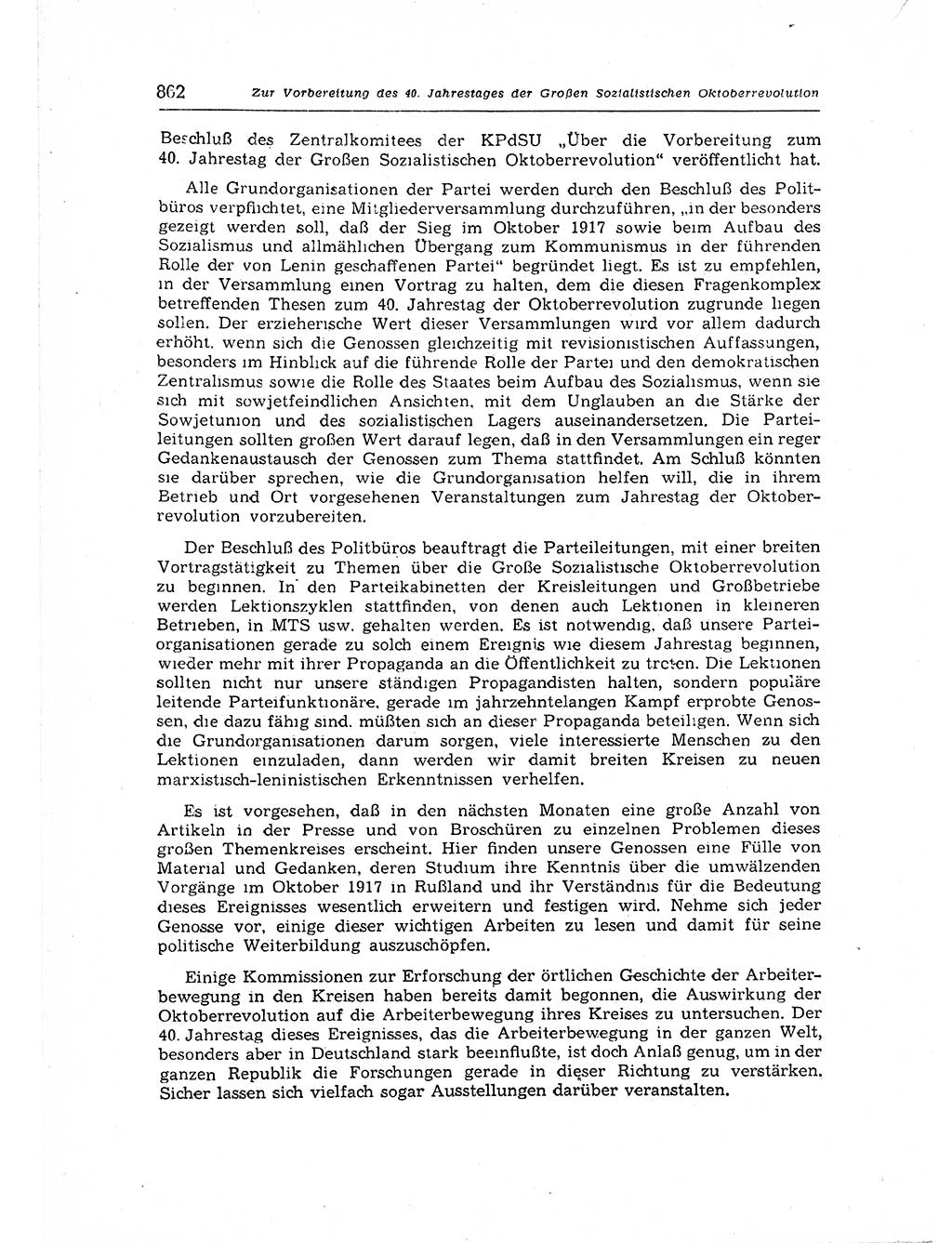 Neuer Weg (NW), Organ des Zentralkomitees (ZK) der SED (Sozialistische Einheitspartei Deutschlands) für Fragen des Parteiaufbaus und des Parteilebens, 12. Jahrgang [Deutsche Demokratische Republik (DDR)] 1957, Seite 862 (NW ZK SED DDR 1957, S. 862)