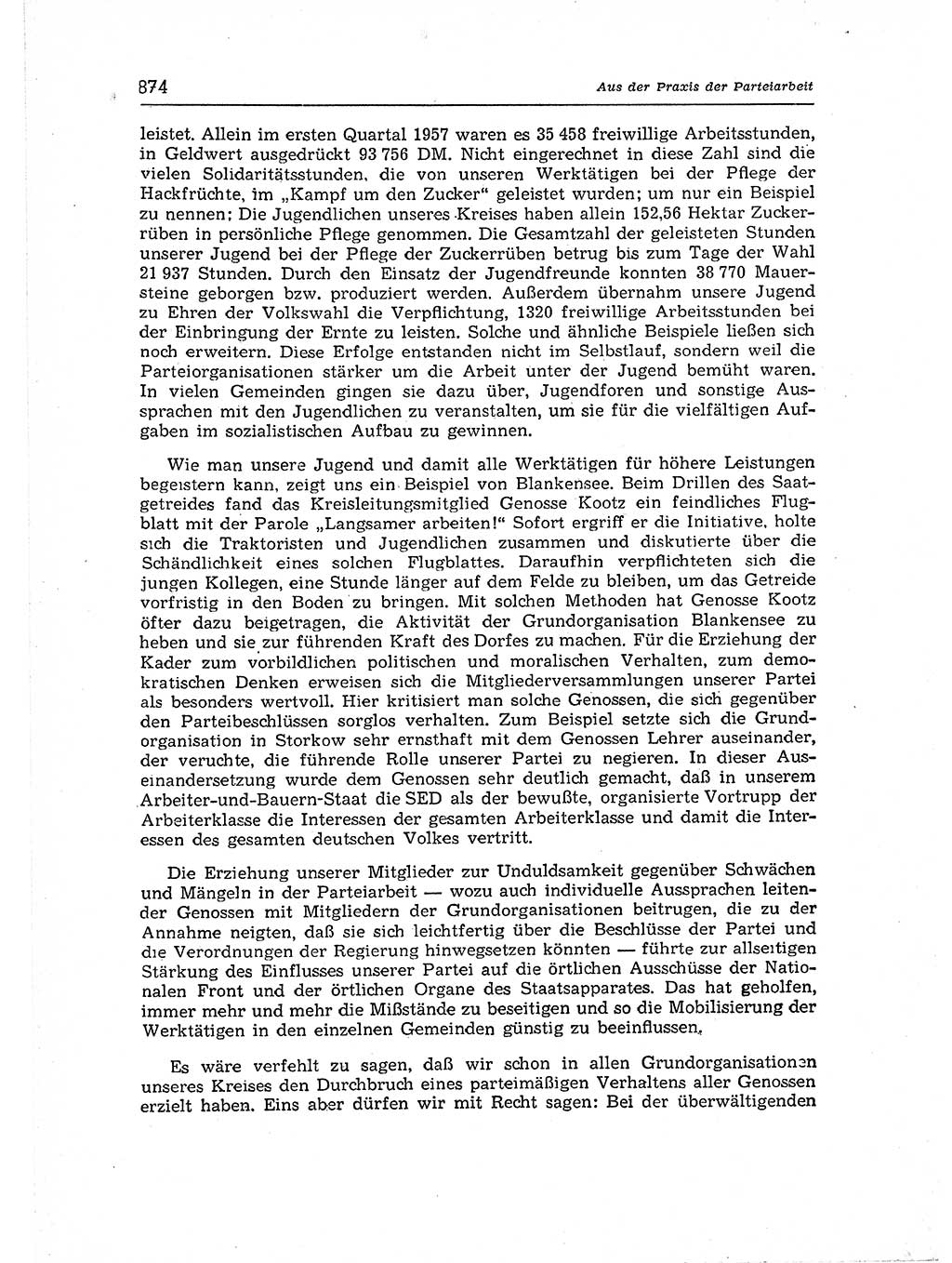 Neuer Weg (NW), Organ des Zentralkomitees (ZK) der SED (Sozialistische Einheitspartei Deutschlands) für Fragen des Parteiaufbaus und des Parteilebens, 12. Jahrgang [Deutsche Demokratische Republik (DDR)] 1957, Seite 874 (NW ZK SED DDR 1957, S. 874)