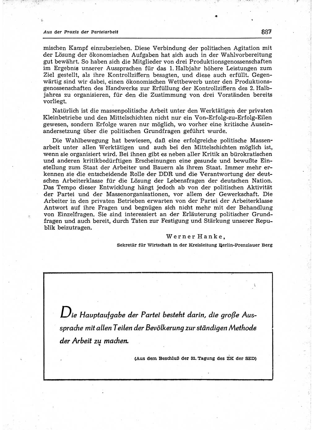 Neuer Weg (NW), Organ des Zentralkomitees (ZK) der SED (Sozialistische Einheitspartei Deutschlands) für Fragen des Parteiaufbaus und des Parteilebens, 12. Jahrgang [Deutsche Demokratische Republik (DDR)] 1957, Seite 887 (NW ZK SED DDR 1957, S. 887)