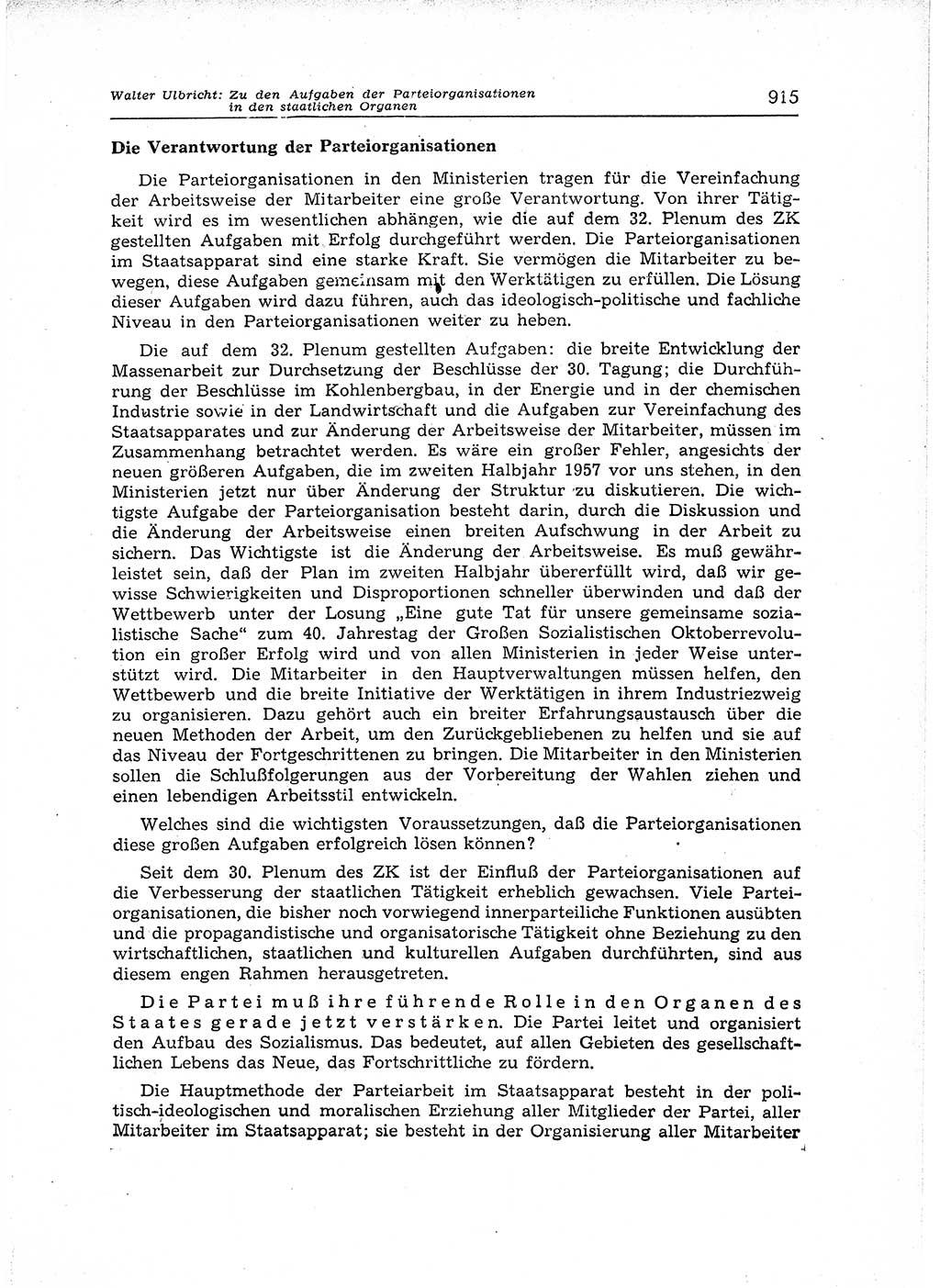 Neuer Weg (NW), Organ des Zentralkomitees (ZK) der SED (Sozialistische Einheitspartei Deutschlands) für Fragen des Parteiaufbaus und des Parteilebens, 12. Jahrgang [Deutsche Demokratische Republik (DDR)] 1957, Seite 915 (NW ZK SED DDR 1957, S. 915)