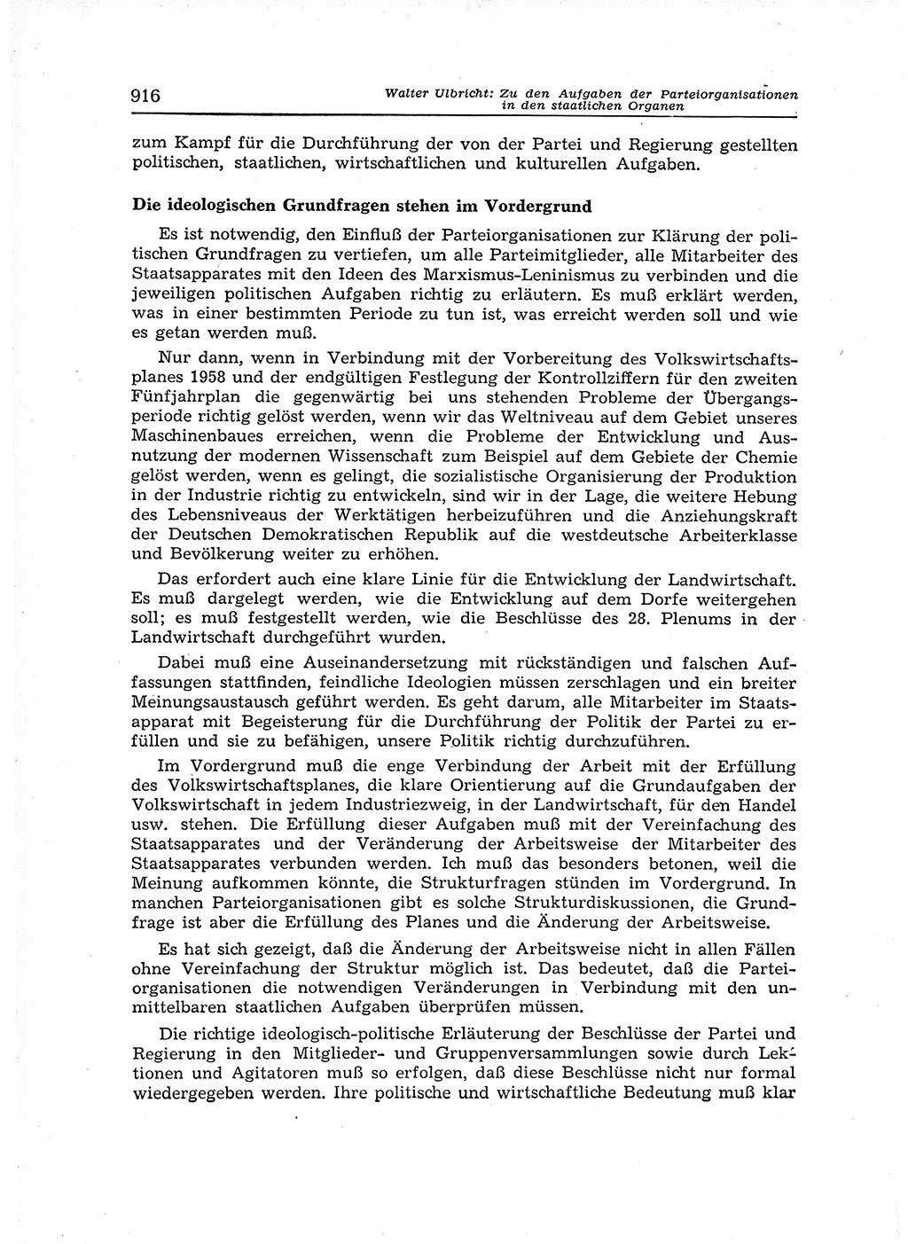 Neuer Weg (NW), Organ des Zentralkomitees (ZK) der SED (Sozialistische Einheitspartei Deutschlands) für Fragen des Parteiaufbaus und des Parteilebens, 12. Jahrgang [Deutsche Demokratische Republik (DDR)] 1957, Seite 916 (NW ZK SED DDR 1957, S. 916)