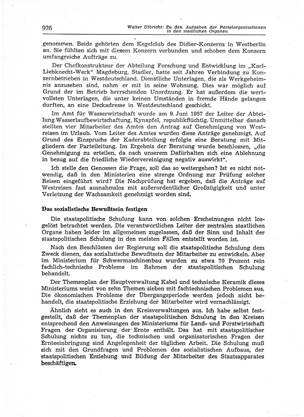 Neuer Weg (NW), Organ des Zentralkomitees (ZK) der SED (Sozialistische Einheitspartei Deutschlands) für Fragen des Parteiaufbaus und des Parteilebens, 12. Jahrgang [Deutsche Demokratische Republik (DDR)] 1957, Seite 926 (NW ZK SED DDR 1957, S. 926)