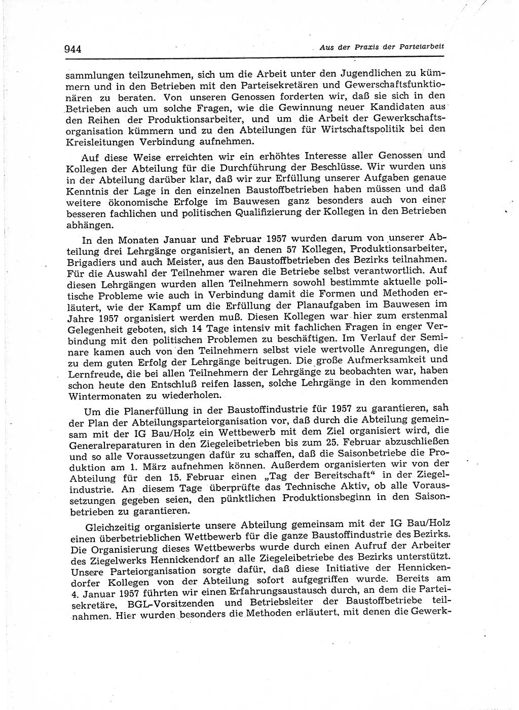 Neuer Weg (NW), Organ des Zentralkomitees (ZK) der SED (Sozialistische Einheitspartei Deutschlands) für Fragen des Parteiaufbaus und des Parteilebens, 12. Jahrgang [Deutsche Demokratische Republik (DDR)] 1957, Seite 944 (NW ZK SED DDR 1957, S. 944)
