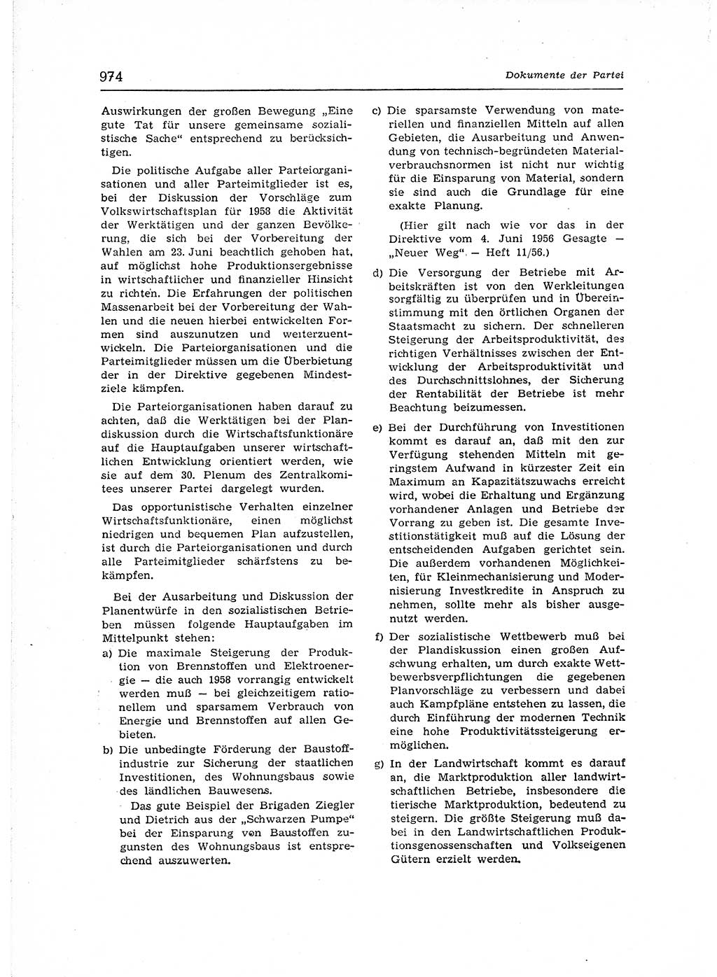 Neuer Weg (NW), Organ des Zentralkomitees (ZK) der SED (Sozialistische Einheitspartei Deutschlands) für Fragen des Parteiaufbaus und des Parteilebens, 12. Jahrgang [Deutsche Demokratische Republik (DDR)] 1957, Seite 974 (NW ZK SED DDR 1957, S. 974)