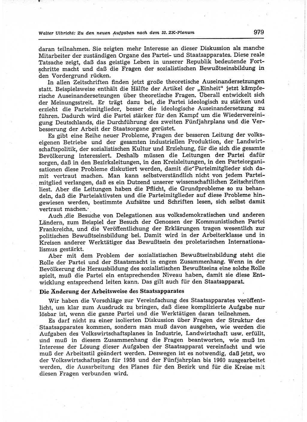 Neuer Weg (NW), Organ des Zentralkomitees (ZK) der SED (Sozialistische Einheitspartei Deutschlands) für Fragen des Parteiaufbaus und des Parteilebens, 12. Jahrgang [Deutsche Demokratische Republik (DDR)] 1957, Seite 979 (NW ZK SED DDR 1957, S. 979)