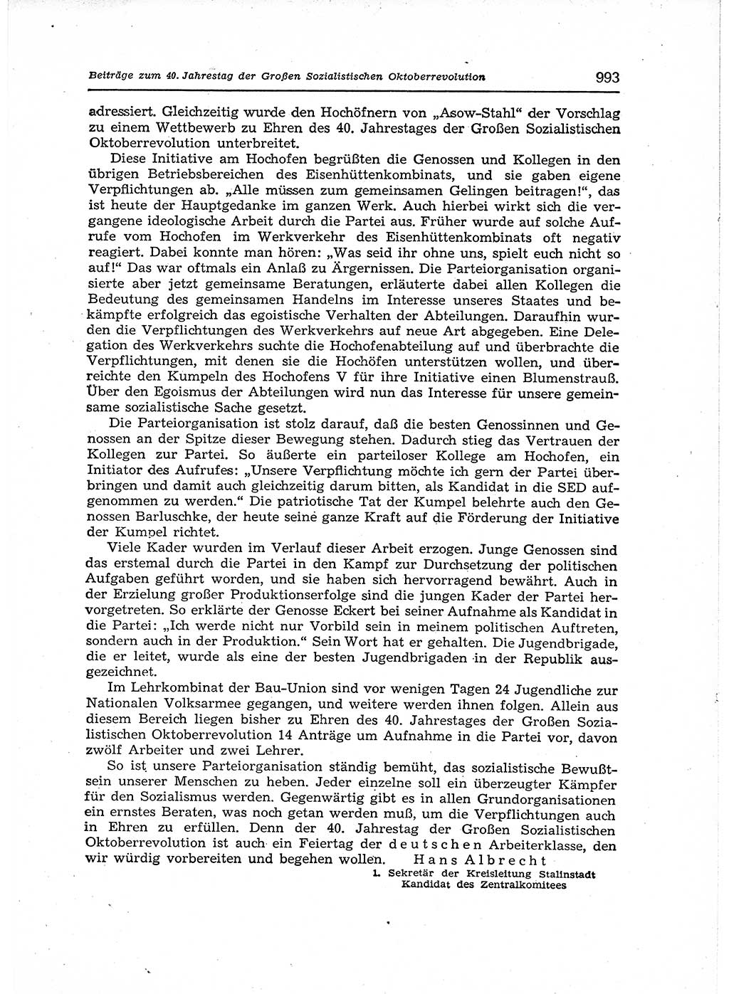 Neuer Weg (NW), Organ des Zentralkomitees (ZK) der SED (Sozialistische Einheitspartei Deutschlands) für Fragen des Parteiaufbaus und des Parteilebens, 12. Jahrgang [Deutsche Demokratische Republik (DDR)] 1957, Seite 993 (NW ZK SED DDR 1957, S. 993)