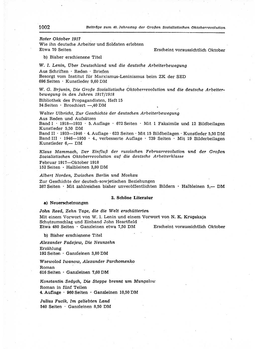 Neuer Weg (NW), Organ des Zentralkomitees (ZK) der SED (Sozialistische Einheitspartei Deutschlands) für Fragen des Parteiaufbaus und des Parteilebens, 12. Jahrgang [Deutsche Demokratische Republik (DDR)] 1957, Seite 1002 (NW ZK SED DDR 1957, S. 1002)