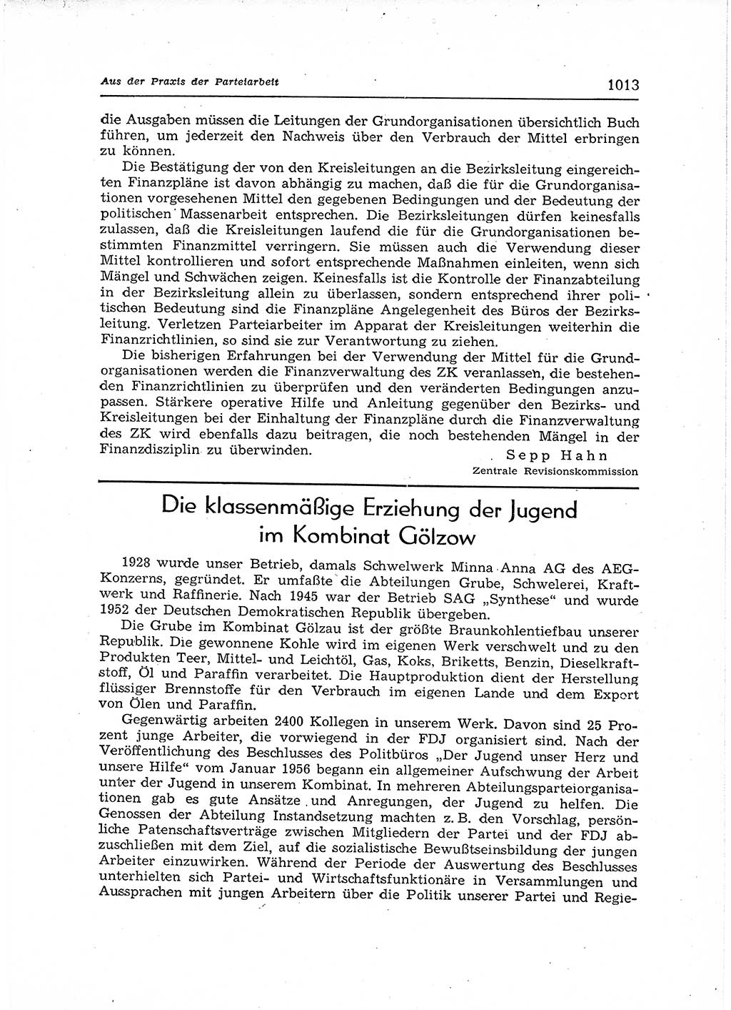 Neuer Weg (NW), Organ des Zentralkomitees (ZK) der SED (Sozialistische Einheitspartei Deutschlands) für Fragen des Parteiaufbaus und des Parteilebens, 12. Jahrgang [Deutsche Demokratische Republik (DDR)] 1957, Seite 1013 (NW ZK SED DDR 1957, S. 1013)