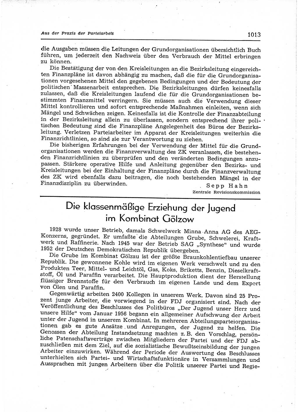 Neuer Weg (NW), Organ des Zentralkomitees (ZK) der SED (Sozialistische Einheitspartei Deutschlands) für Fragen des Parteiaufbaus und des Parteilebens, 12. Jahrgang [Deutsche Demokratische Republik (DDR)] 1957, Seite 1013 (NW ZK SED DDR 1957, S. 1013)