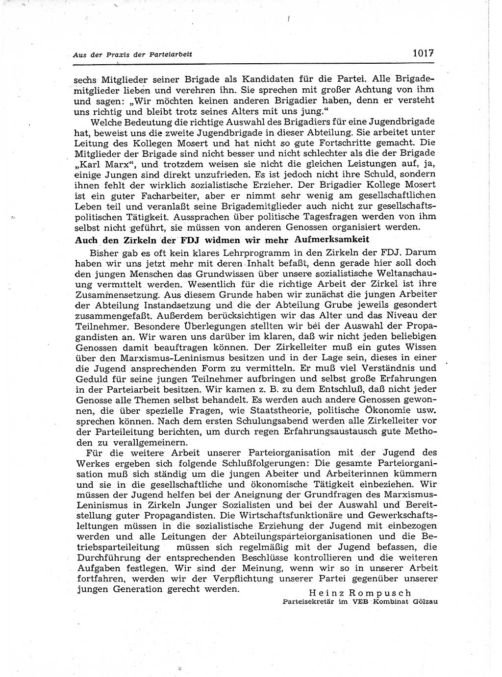 Neuer Weg (NW), Organ des Zentralkomitees (ZK) der SED (Sozialistische Einheitspartei Deutschlands) für Fragen des Parteiaufbaus und des Parteilebens, 12. Jahrgang [Deutsche Demokratische Republik (DDR)] 1957, Seite 1017 (NW ZK SED DDR 1957, S. 1017)