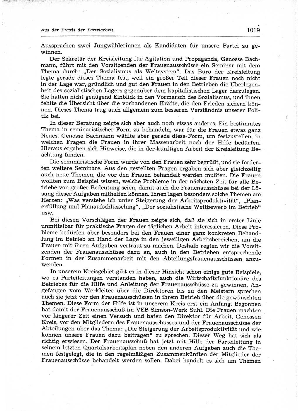 Neuer Weg (NW), Organ des Zentralkomitees (ZK) der SED (Sozialistische Einheitspartei Deutschlands) für Fragen des Parteiaufbaus und des Parteilebens, 12. Jahrgang [Deutsche Demokratische Republik (DDR)] 1957, Seite 1019 (NW ZK SED DDR 1957, S. 1019)