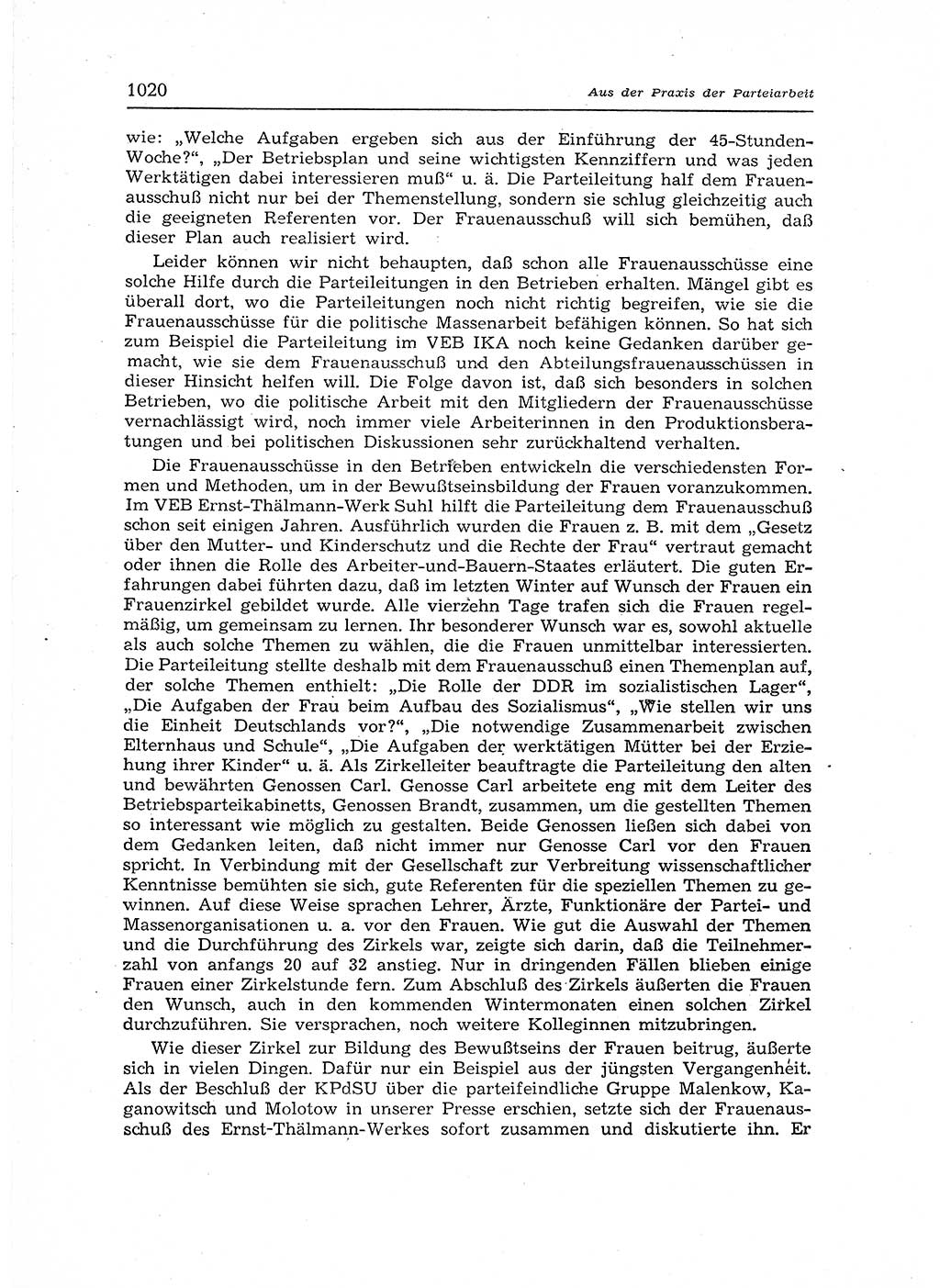 Neuer Weg (NW), Organ des Zentralkomitees (ZK) der SED (Sozialistische Einheitspartei Deutschlands) für Fragen des Parteiaufbaus und des Parteilebens, 12. Jahrgang [Deutsche Demokratische Republik (DDR)] 1957, Seite 1020 (NW ZK SED DDR 1957, S. 1020)