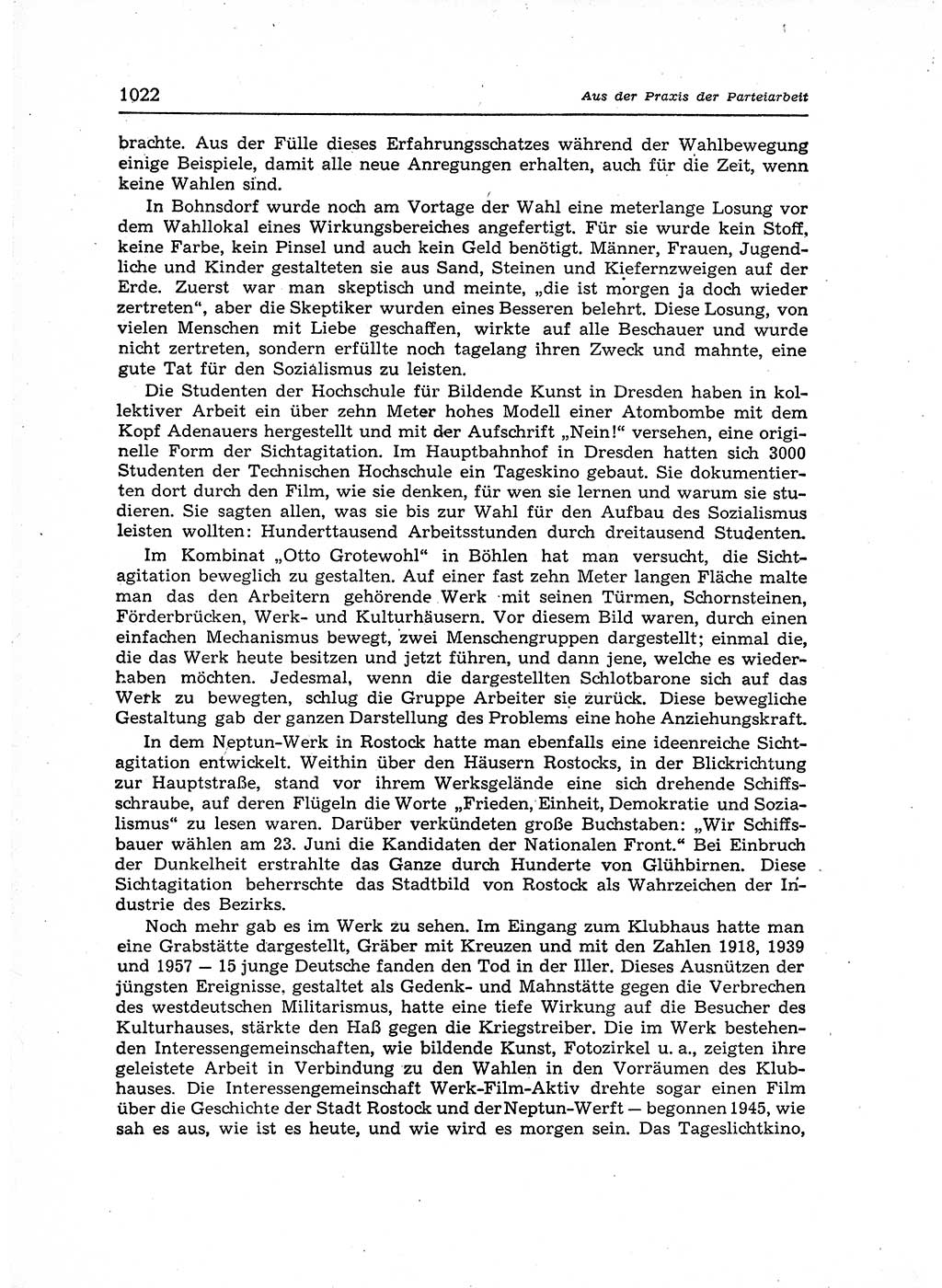 Neuer Weg (NW), Organ des Zentralkomitees (ZK) der SED (Sozialistische Einheitspartei Deutschlands) für Fragen des Parteiaufbaus und des Parteilebens, 12. Jahrgang [Deutsche Demokratische Republik (DDR)] 1957, Seite 1022 (NW ZK SED DDR 1957, S. 1022)