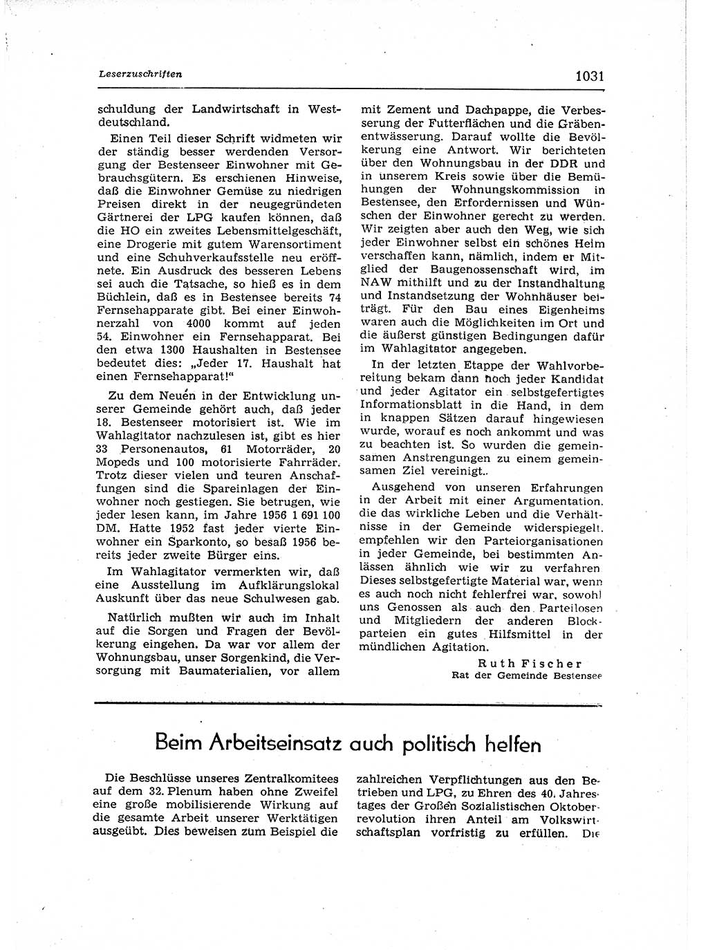 Neuer Weg (NW), Organ des Zentralkomitees (ZK) der SED (Sozialistische Einheitspartei Deutschlands) für Fragen des Parteiaufbaus und des Parteilebens, 12. Jahrgang [Deutsche Demokratische Republik (DDR)] 1957, Seite 1031 (NW ZK SED DDR 1957, S. 1031)