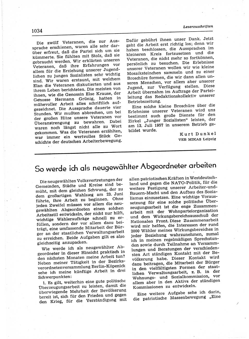 Neuer Weg (NW), Organ des Zentralkomitees (ZK) der SED (Sozialistische Einheitspartei Deutschlands) für Fragen des Parteiaufbaus und des Parteilebens, 12. Jahrgang [Deutsche Demokratische Republik (DDR)] 1957, Seite 1034 (NW ZK SED DDR 1957, S. 1034)