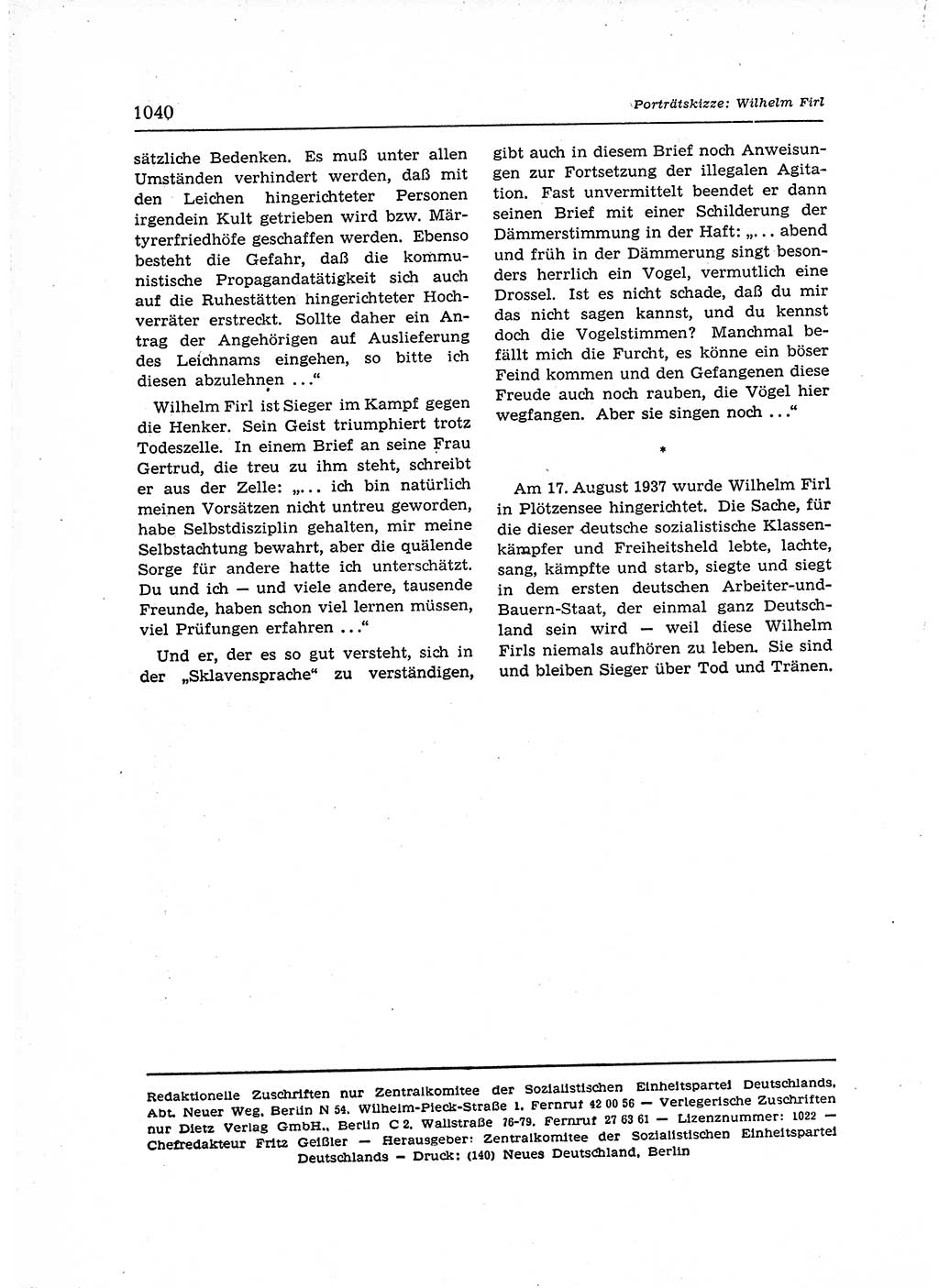 Neuer Weg (NW), Organ des Zentralkomitees (ZK) der SED (Sozialistische Einheitspartei Deutschlands) für Fragen des Parteiaufbaus und des Parteilebens, 12. Jahrgang [Deutsche Demokratische Republik (DDR)] 1957, Seite 1040 (NW ZK SED DDR 1957, S. 1040)