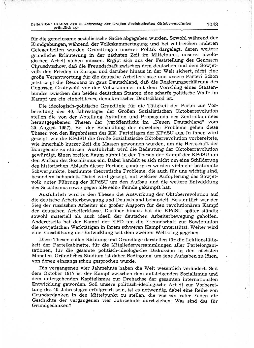 Neuer Weg (NW), Organ des Zentralkomitees (ZK) der SED (Sozialistische Einheitspartei Deutschlands) für Fragen des Parteiaufbaus und des Parteilebens, 12. Jahrgang [Deutsche Demokratische Republik (DDR)] 1957, Seite 1043 (NW ZK SED DDR 1957, S. 1043)