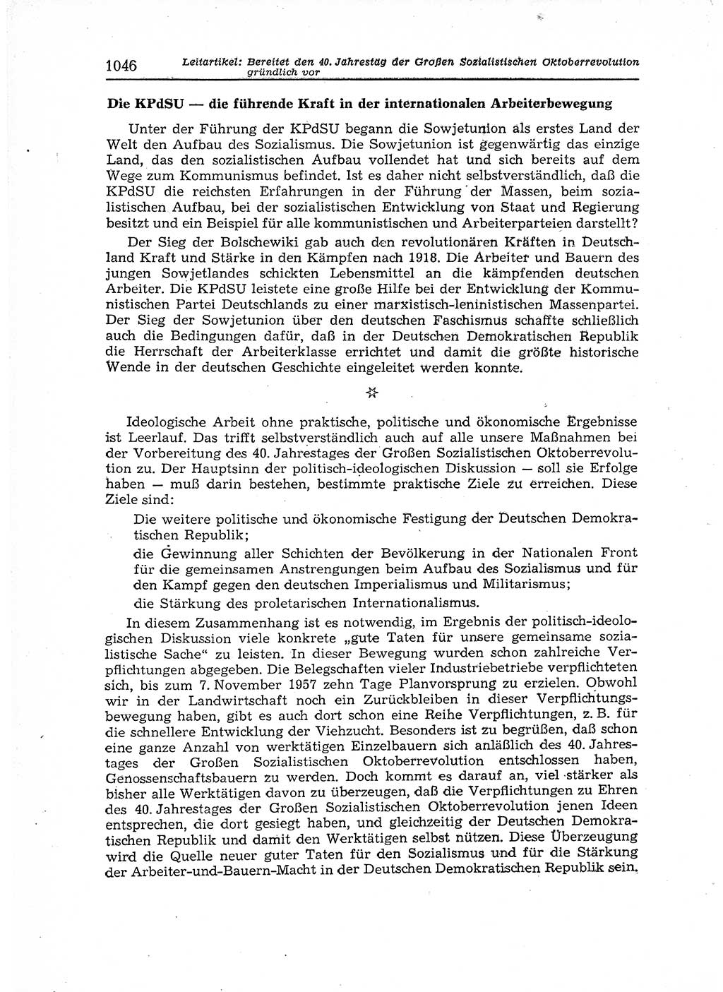 Neuer Weg (NW), Organ des Zentralkomitees (ZK) der SED (Sozialistische Einheitspartei Deutschlands) für Fragen des Parteiaufbaus und des Parteilebens, 12. Jahrgang [Deutsche Demokratische Republik (DDR)] 1957, Seite 1046 (NW ZK SED DDR 1957, S. 1046)