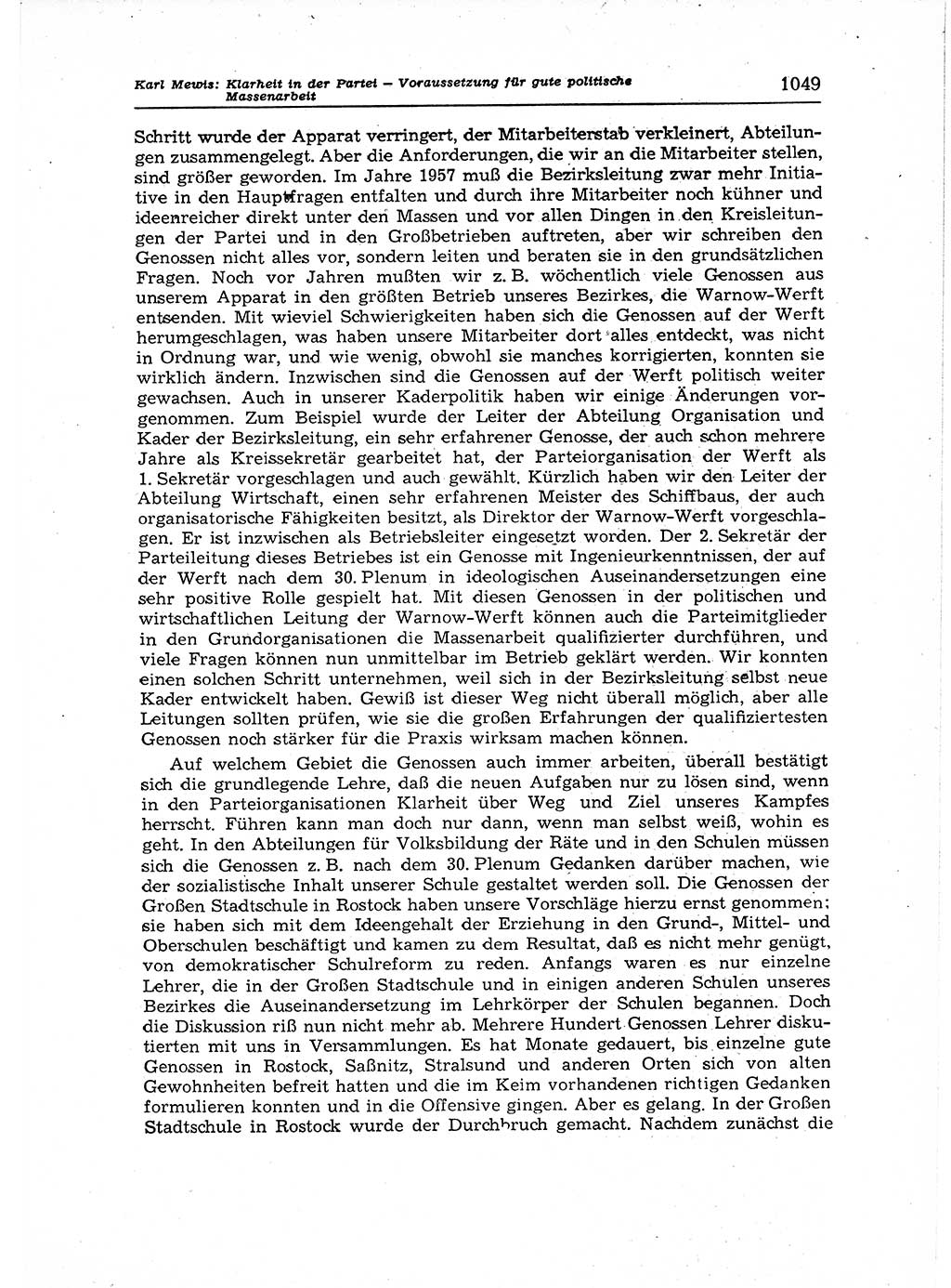 Neuer Weg (NW), Organ des Zentralkomitees (ZK) der SED (Sozialistische Einheitspartei Deutschlands) für Fragen des Parteiaufbaus und des Parteilebens, 12. Jahrgang [Deutsche Demokratische Republik (DDR)] 1957, Seite 1049 (NW ZK SED DDR 1957, S. 1049)
