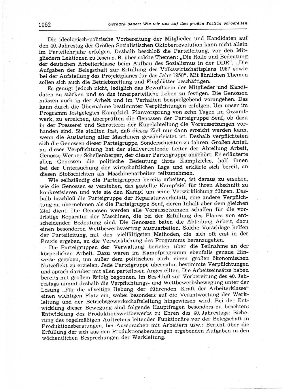 Neuer Weg (NW), Organ des Zentralkomitees (ZK) der SED (Sozialistische Einheitspartei Deutschlands) für Fragen des Parteiaufbaus und des Parteilebens, 12. Jahrgang [Deutsche Demokratische Republik (DDR)] 1957, Seite 1062 (NW ZK SED DDR 1957, S. 1062)