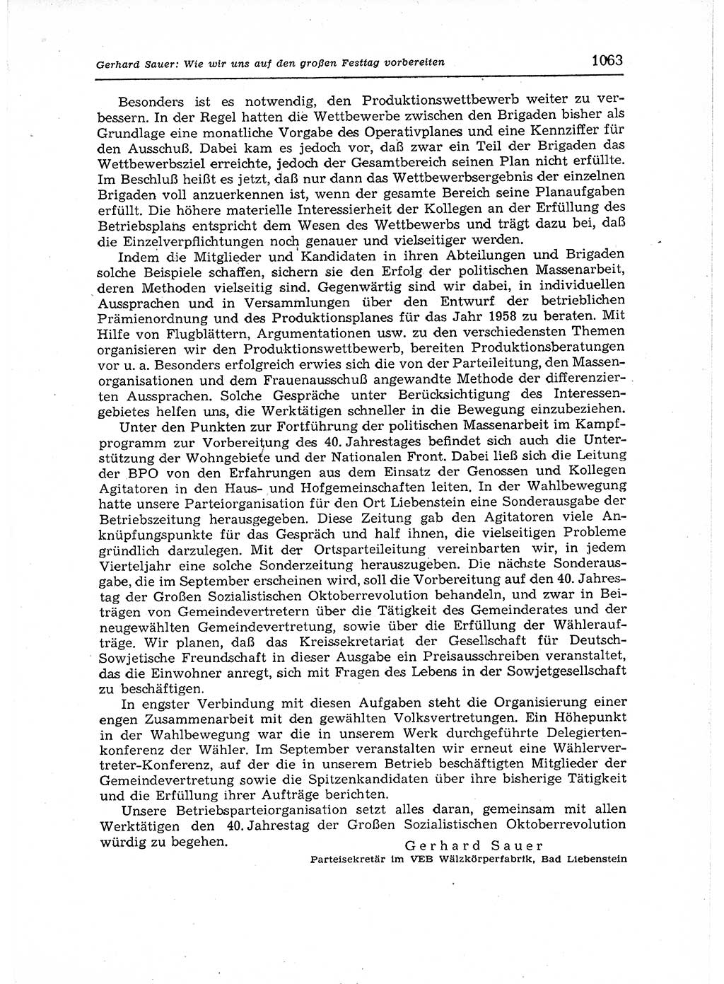 Neuer Weg (NW), Organ des Zentralkomitees (ZK) der SED (Sozialistische Einheitspartei Deutschlands) für Fragen des Parteiaufbaus und des Parteilebens, 12. Jahrgang [Deutsche Demokratische Republik (DDR)] 1957, Seite 1063 (NW ZK SED DDR 1957, S. 1063)