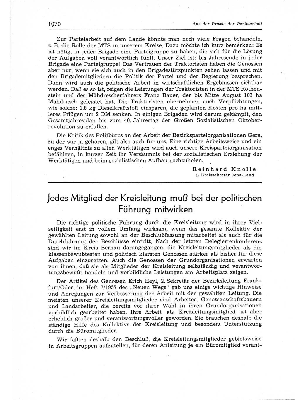 Neuer Weg (NW), Organ des Zentralkomitees (ZK) der SED (Sozialistische Einheitspartei Deutschlands) für Fragen des Parteiaufbaus und des Parteilebens, 12. Jahrgang [Deutsche Demokratische Republik (DDR)] 1957, Seite 1070 (NW ZK SED DDR 1957, S. 1070)