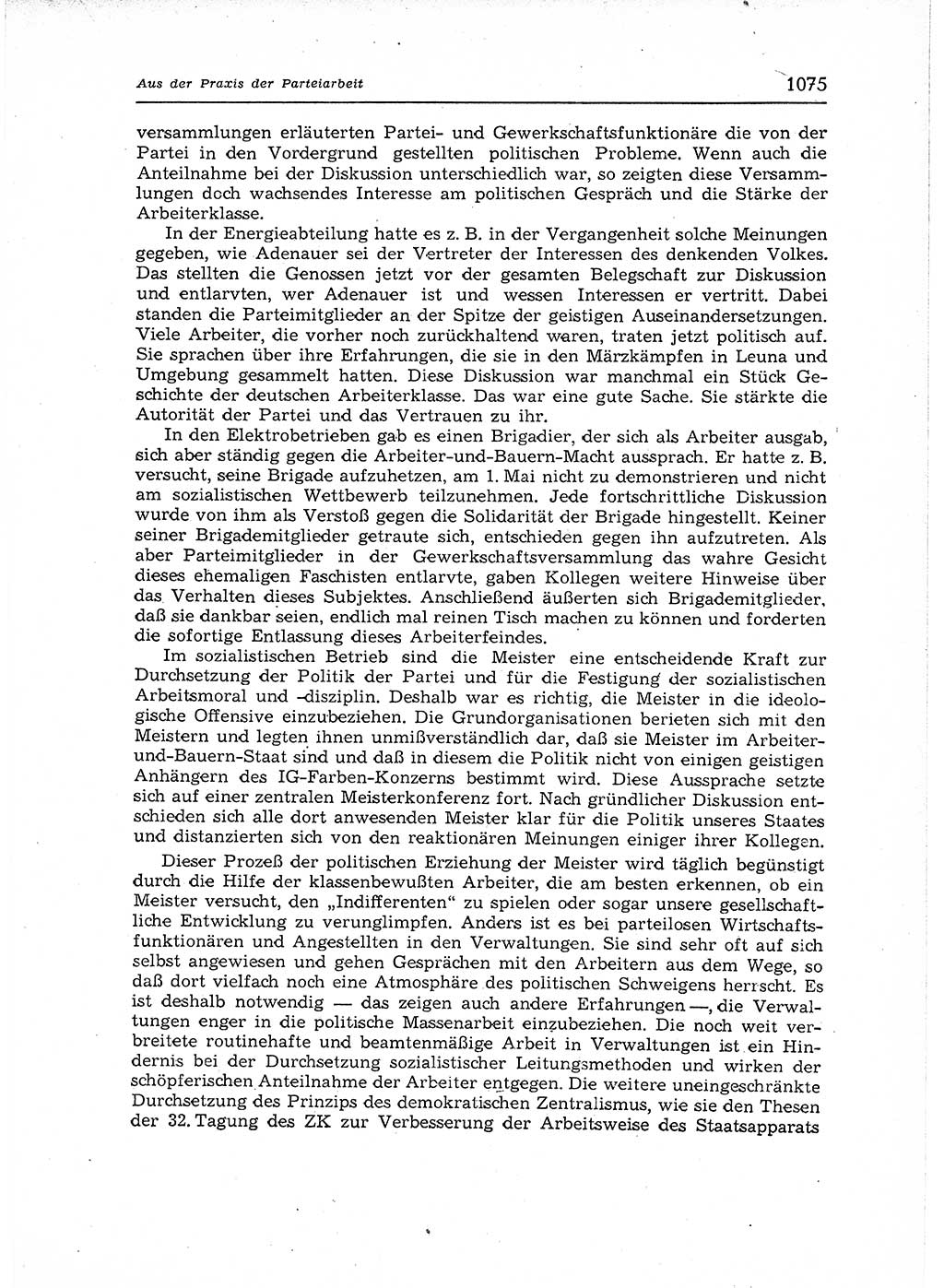 Neuer Weg (NW), Organ des Zentralkomitees (ZK) der SED (Sozialistische Einheitspartei Deutschlands) für Fragen des Parteiaufbaus und des Parteilebens, 12. Jahrgang [Deutsche Demokratische Republik (DDR)] 1957, Seite 1075 (NW ZK SED DDR 1957, S. 1075)