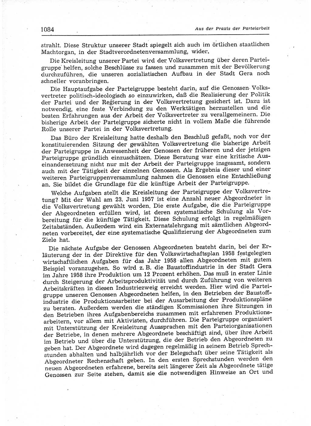 Neuer Weg (NW), Organ des Zentralkomitees (ZK) der SED (Sozialistische Einheitspartei Deutschlands) für Fragen des Parteiaufbaus und des Parteilebens, 12. Jahrgang [Deutsche Demokratische Republik (DDR)] 1957, Seite 1084 (NW ZK SED DDR 1957, S. 1084)