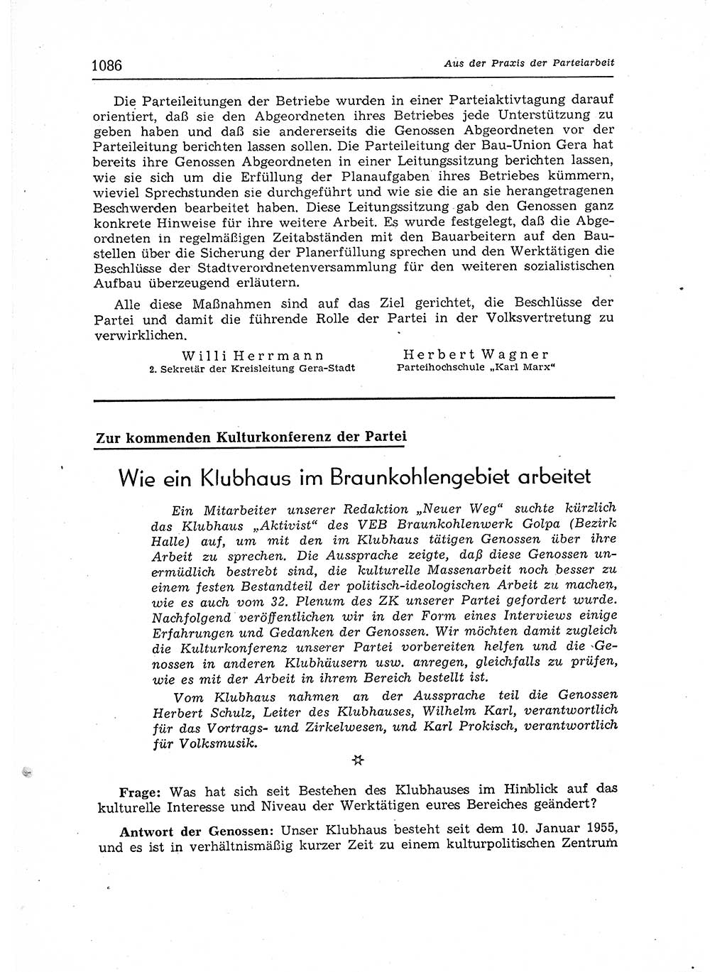 Neuer Weg (NW), Organ des Zentralkomitees (ZK) der SED (Sozialistische Einheitspartei Deutschlands) für Fragen des Parteiaufbaus und des Parteilebens, 12. Jahrgang [Deutsche Demokratische Republik (DDR)] 1957, Seite 1086 (NW ZK SED DDR 1957, S. 1086)