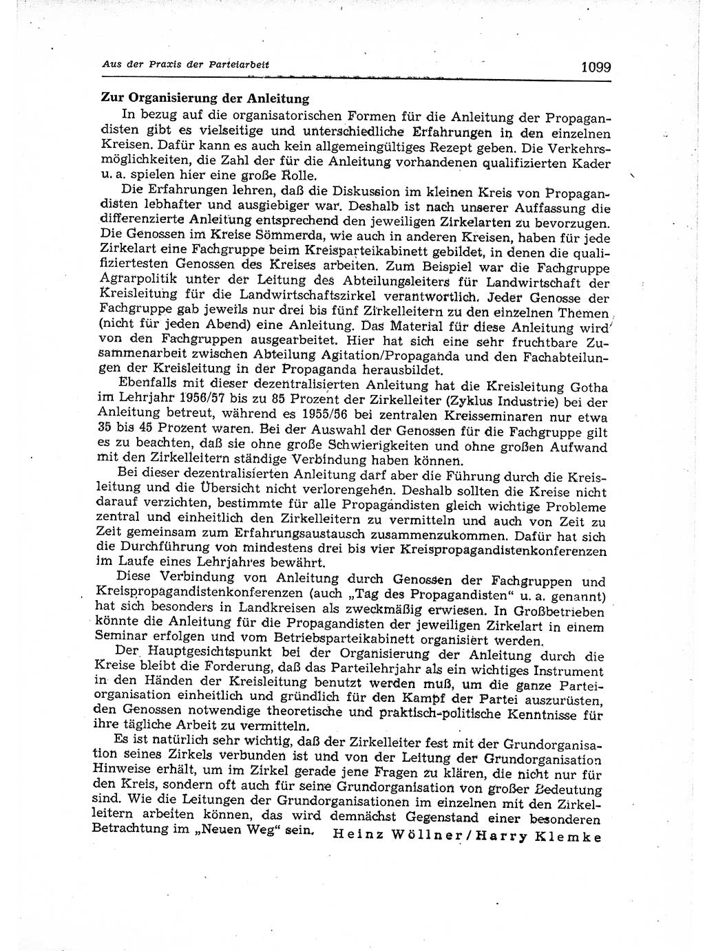 Neuer Weg (NW), Organ des Zentralkomitees (ZK) der SED (Sozialistische Einheitspartei Deutschlands) für Fragen des Parteiaufbaus und des Parteilebens, 12. Jahrgang [Deutsche Demokratische Republik (DDR)] 1957, Seite 1099 (NW ZK SED DDR 1957, S. 1099)