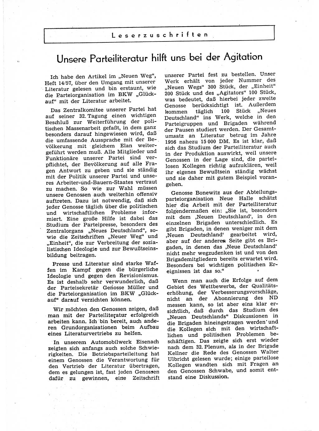 Neuer Weg (NW), Organ des Zentralkomitees (ZK) der SED (Sozialistische Einheitspartei Deutschlands) für Fragen des Parteiaufbaus und des Parteilebens, 12. Jahrgang [Deutsche Demokratische Republik (DDR)] 1957, Seite 1100 (NW ZK SED DDR 1957, S. 1100)