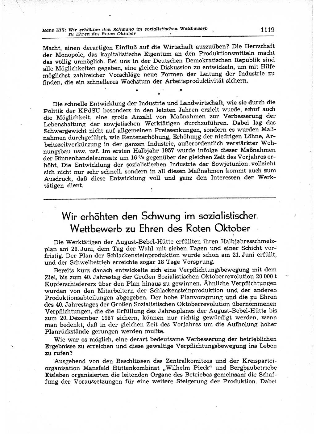 Neuer Weg (NW), Organ des Zentralkomitees (ZK) der SED (Sozialistische Einheitspartei Deutschlands) für Fragen des Parteiaufbaus und des Parteilebens, 12. Jahrgang [Deutsche Demokratische Republik (DDR)] 1957, Seite 1119 (NW ZK SED DDR 1957, S. 1119)