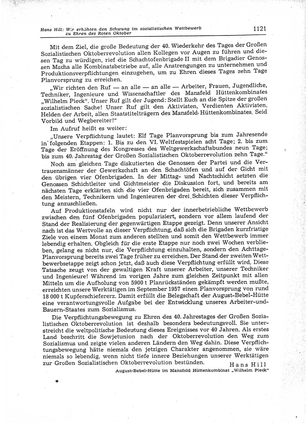 Neuer Weg (NW), Organ des Zentralkomitees (ZK) der SED (Sozialistische Einheitspartei Deutschlands) für Fragen des Parteiaufbaus und des Parteilebens, 12. Jahrgang [Deutsche Demokratische Republik (DDR)] 1957, Seite 1121 (NW ZK SED DDR 1957, S. 1121)