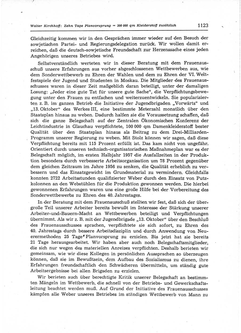 Neuer Weg (NW), Organ des Zentralkomitees (ZK) der SED (Sozialistische Einheitspartei Deutschlands) für Fragen des Parteiaufbaus und des Parteilebens, 12. Jahrgang [Deutsche Demokratische Republik (DDR)] 1957, Seite 1123 (NW ZK SED DDR 1957, S. 1123)
