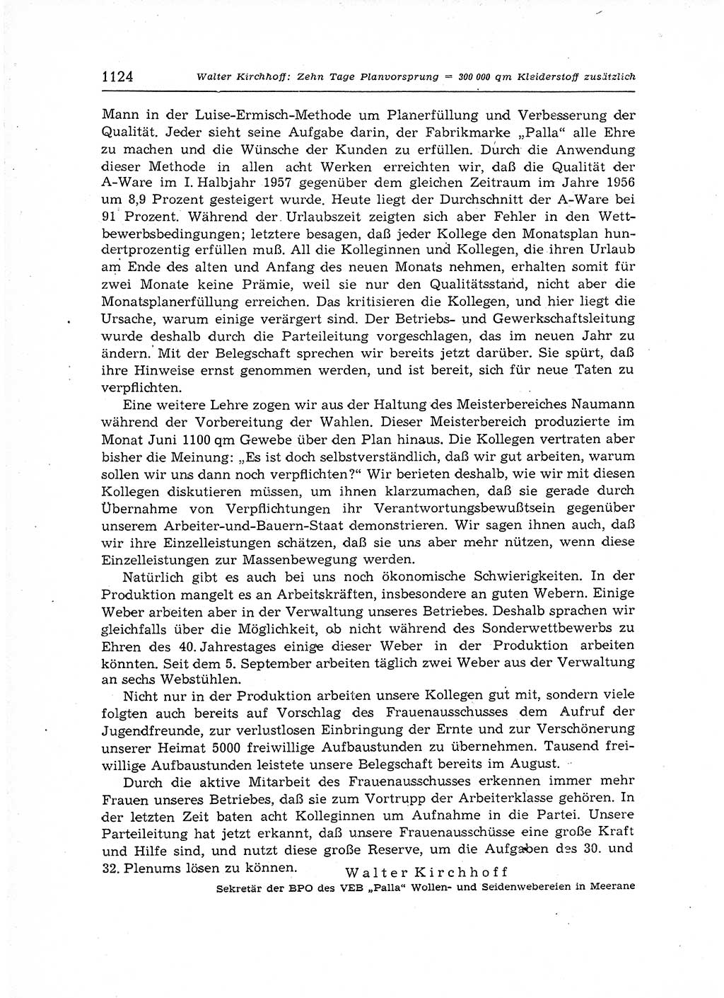 Neuer Weg (NW), Organ des Zentralkomitees (ZK) der SED (Sozialistische Einheitspartei Deutschlands) für Fragen des Parteiaufbaus und des Parteilebens, 12. Jahrgang [Deutsche Demokratische Republik (DDR)] 1957, Seite 1124 (NW ZK SED DDR 1957, S. 1124)