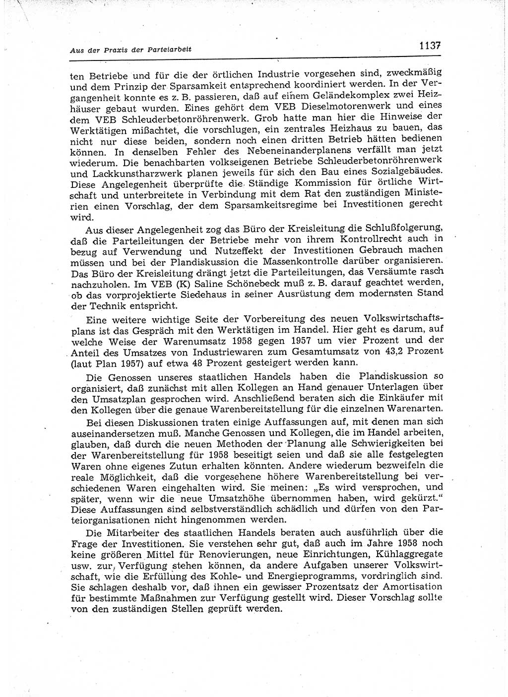 Neuer Weg (NW), Organ des Zentralkomitees (ZK) der SED (Sozialistische Einheitspartei Deutschlands) für Fragen des Parteiaufbaus und des Parteilebens, 12. Jahrgang [Deutsche Demokratische Republik (DDR)] 1957, Seite 1137 (NW ZK SED DDR 1957, S. 1137)
