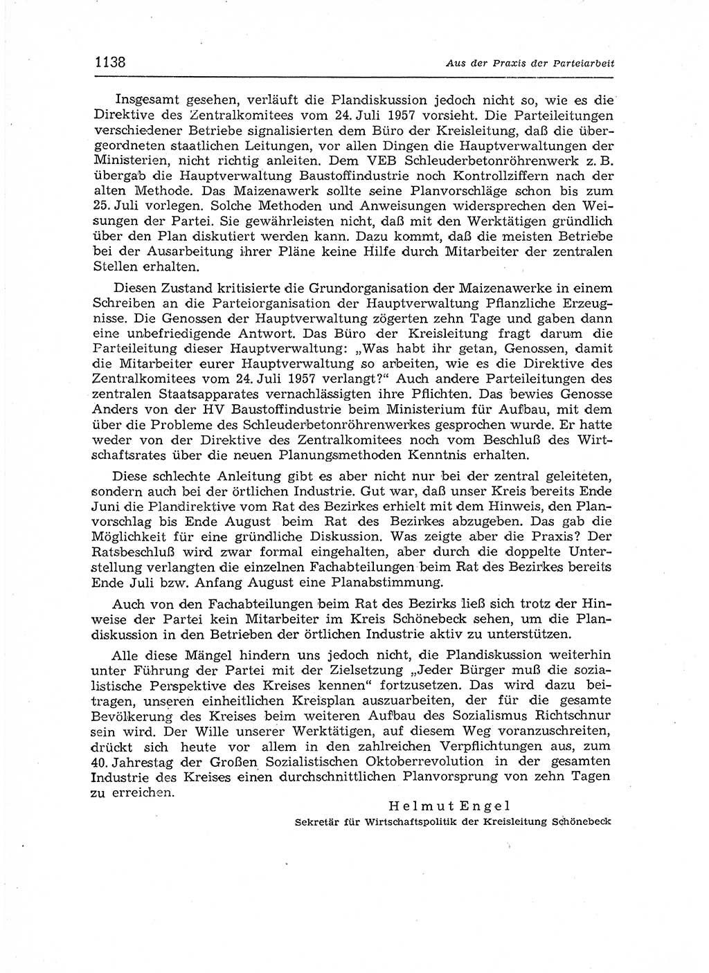 Neuer Weg (NW), Organ des Zentralkomitees (ZK) der SED (Sozialistische Einheitspartei Deutschlands) für Fragen des Parteiaufbaus und des Parteilebens, 12. Jahrgang [Deutsche Demokratische Republik (DDR)] 1957, Seite 1138 (NW ZK SED DDR 1957, S. 1138)