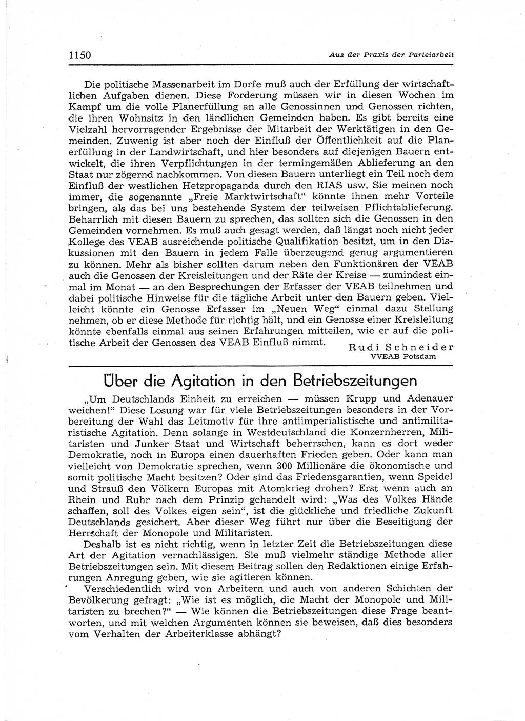 Neuer Weg (NW), Organ des Zentralkomitees (ZK) der SED (Sozialistische Einheitspartei Deutschlands) für Fragen des Parteiaufbaus und des Parteilebens, 12. Jahrgang [Deutsche Demokratische Republik (DDR)] 1957, Seite 1150 (NW ZK SED DDR 1957, S. 1150)