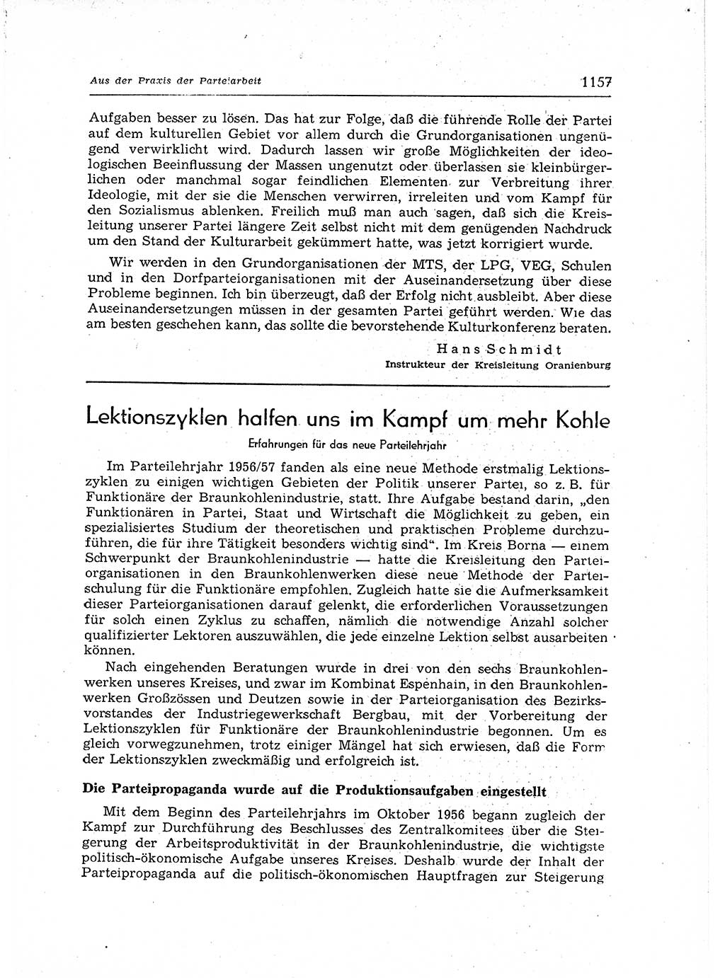 Neuer Weg (NW), Organ des Zentralkomitees (ZK) der SED (Sozialistische Einheitspartei Deutschlands) für Fragen des Parteiaufbaus und des Parteilebens, 12. Jahrgang [Deutsche Demokratische Republik (DDR)] 1957, Seite 1157 (NW ZK SED DDR 1957, S. 1157)