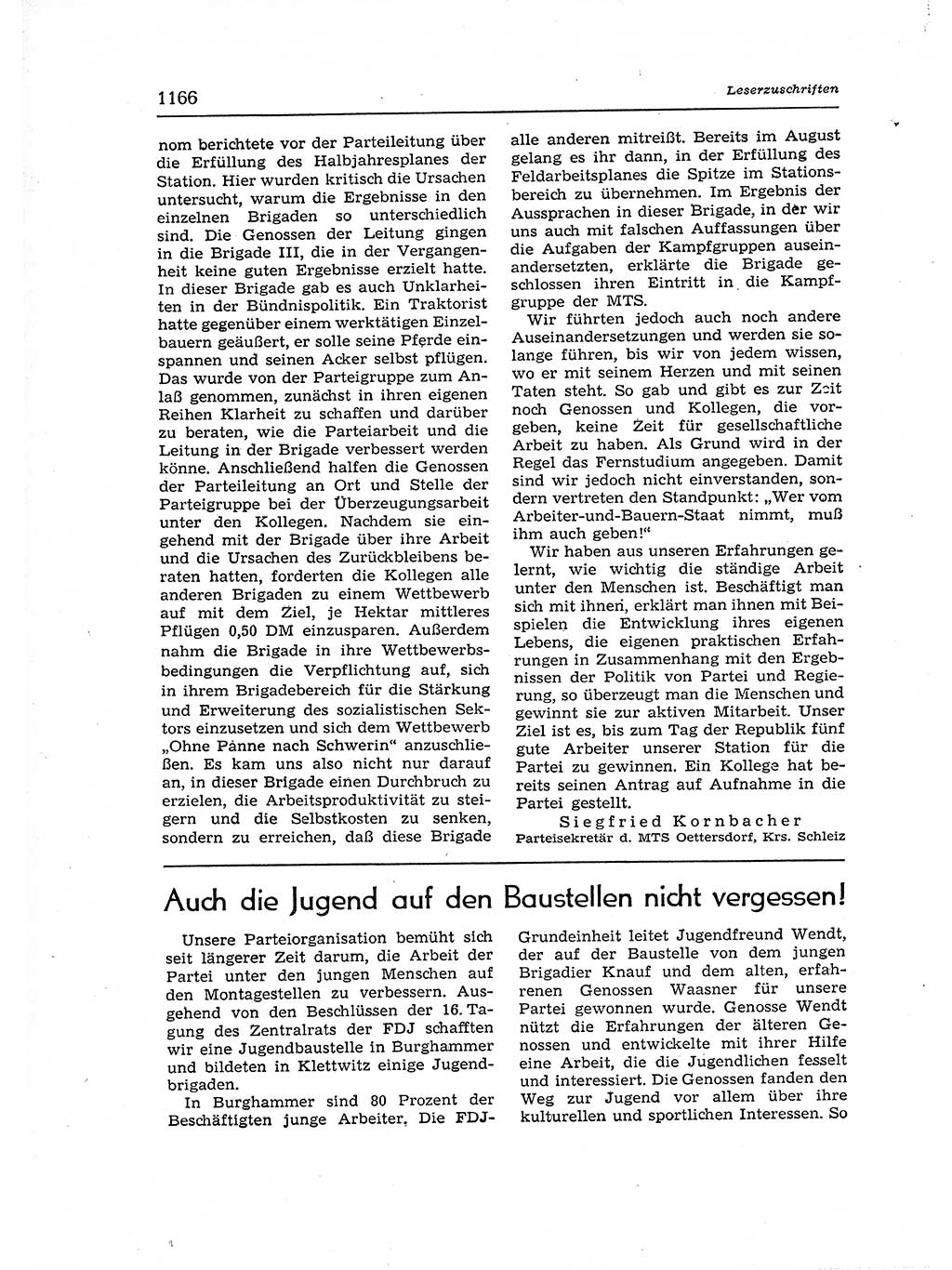 Neuer Weg (NW), Organ des Zentralkomitees (ZK) der SED (Sozialistische Einheitspartei Deutschlands) für Fragen des Parteiaufbaus und des Parteilebens, 12. Jahrgang [Deutsche Demokratische Republik (DDR)] 1957, Seite 1166 (NW ZK SED DDR 1957, S. 1166)