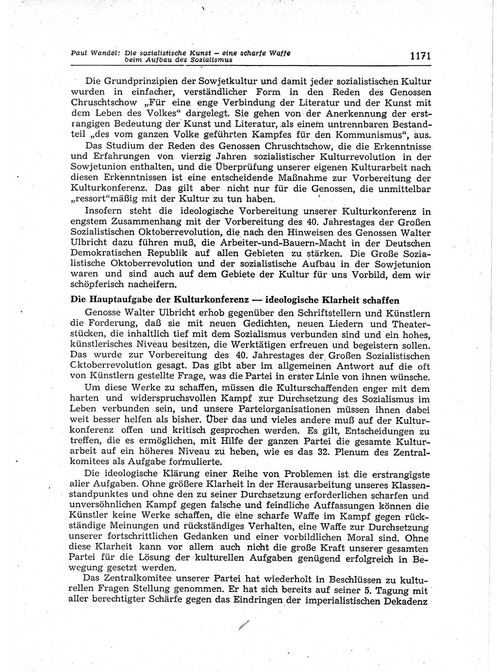 Neuer Weg (NW), Organ des Zentralkomitees (ZK) der SED (Sozialistische Einheitspartei Deutschlands) für Fragen des Parteiaufbaus und des Parteilebens, 12. Jahrgang [Deutsche Demokratische Republik (DDR)] 1957, Seite 1171 (NW ZK SED DDR 1957, S. 1171)