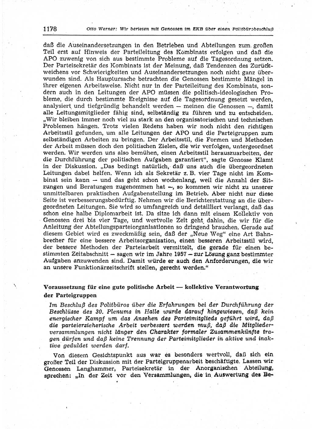 Neuer Weg (NW), Organ des Zentralkomitees (ZK) der SED (Sozialistische Einheitspartei Deutschlands) für Fragen des Parteiaufbaus und des Parteilebens, 12. Jahrgang [Deutsche Demokratische Republik (DDR)] 1957, Seite 1178 (NW ZK SED DDR 1957, S. 1178)